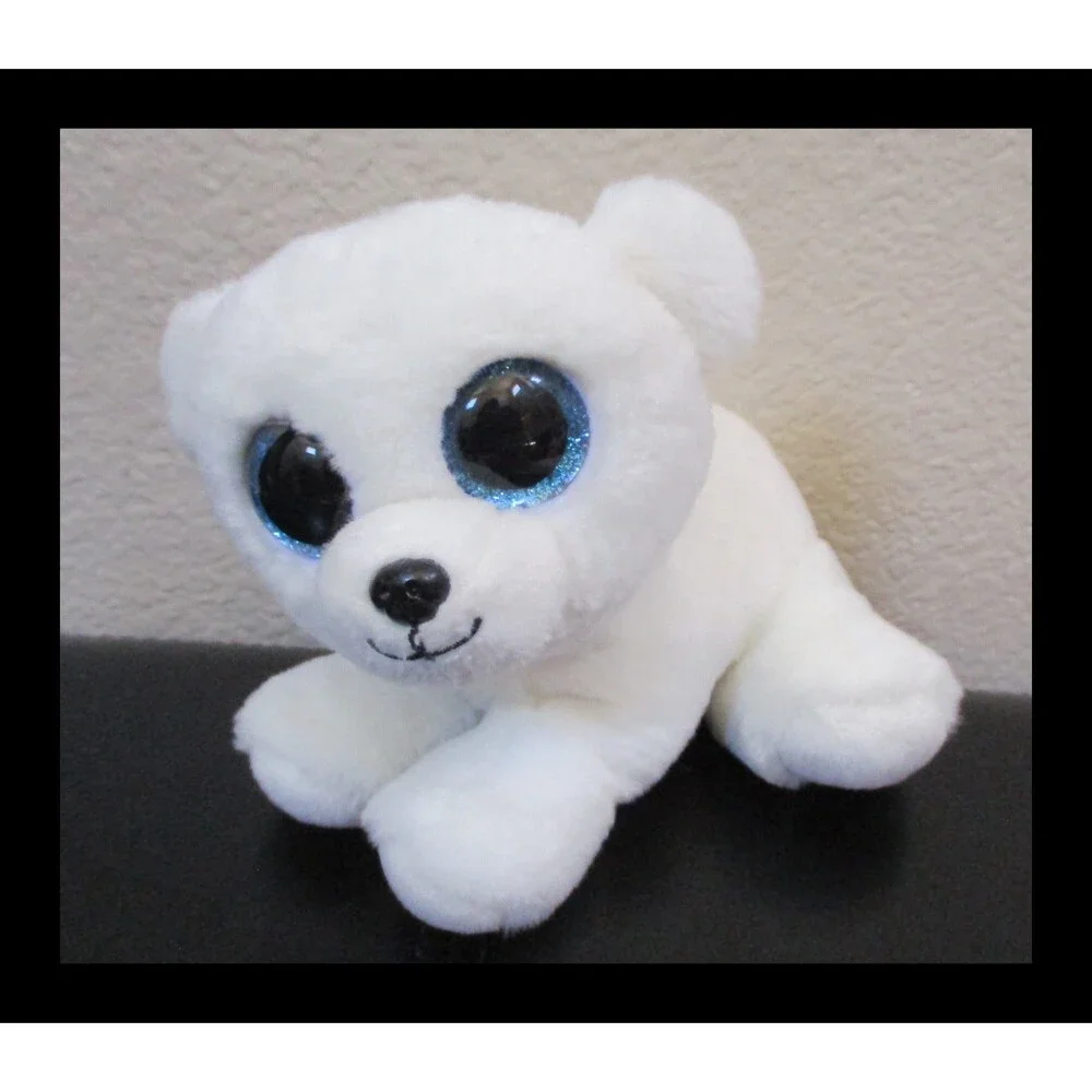 Ty VelveTy Beanie Boos Ari The Polar Bear Big Blue Glitter Eyes NO TAG